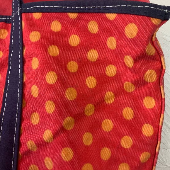 L.L. Bean Boat And Tote Red Orange Blue Polka Dot Canvas Bag Medium - Picture 3 of 16